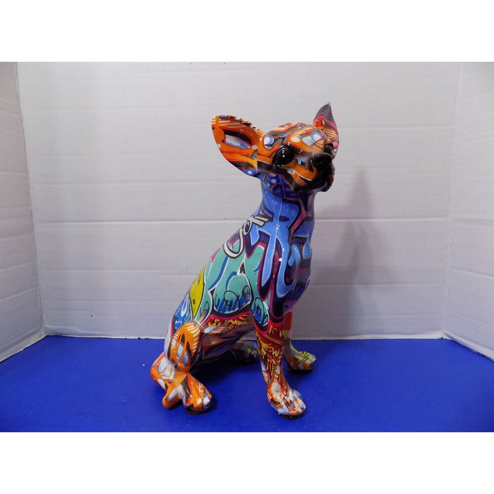 Graffiti Art Chihuahua Statue Figurine Dog Color Modern Art Home Decor 003